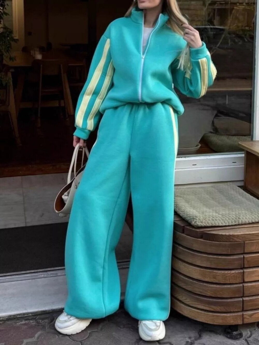Contrast Striped Zip Up Top and Pants Set